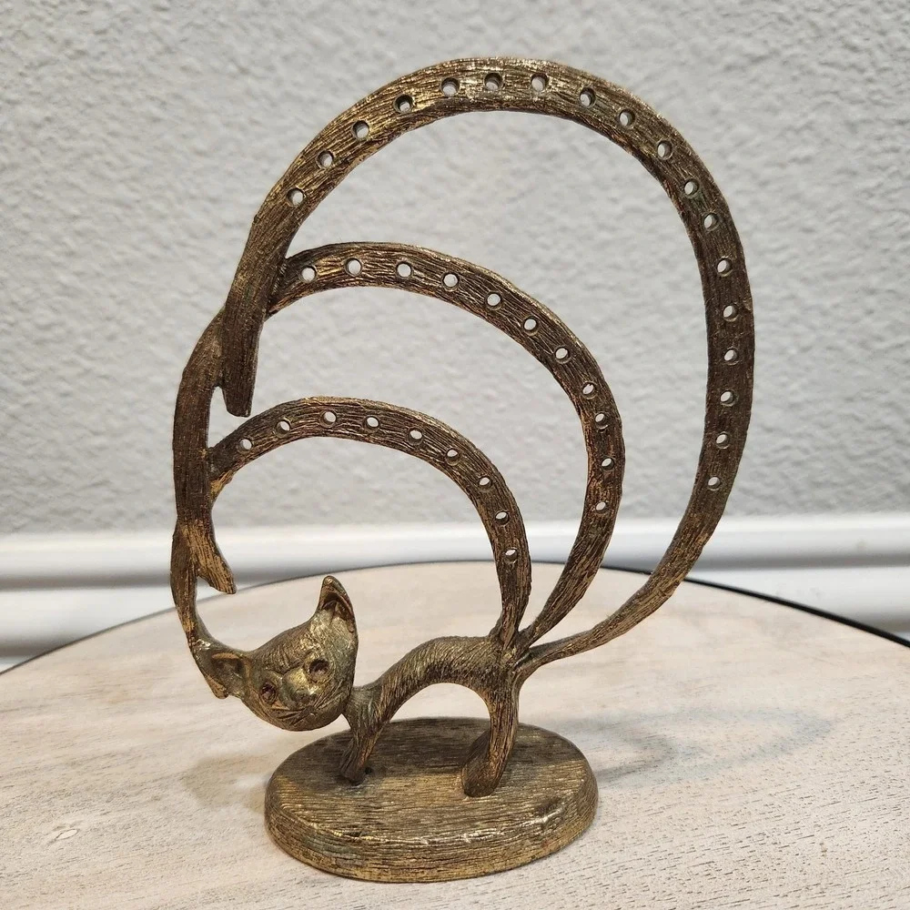 MCM 1950s BUCKLERS Gold Tone Brass Cast Metal Cat Siamese Earring Holder Display