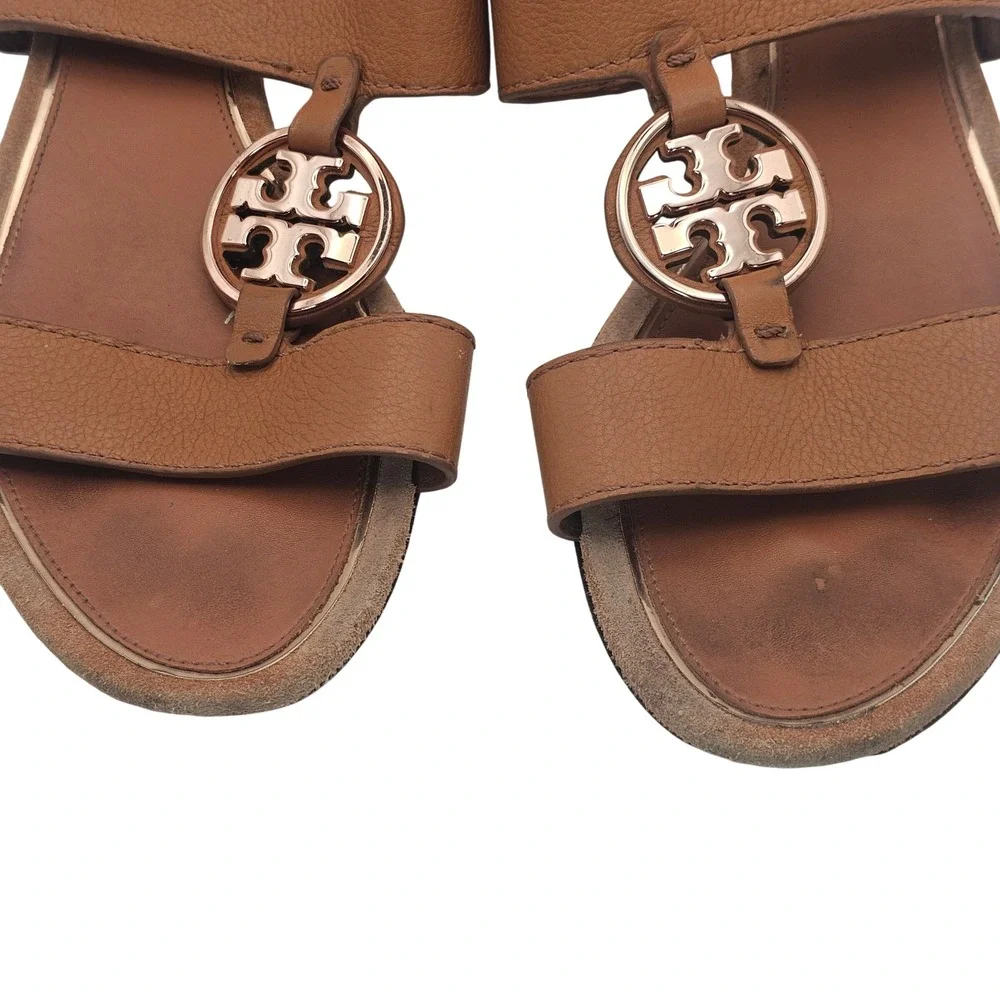 Tory Burch Metal Miller Two Band Calf Leather Sandal 11M Tan Rose Gold Designer