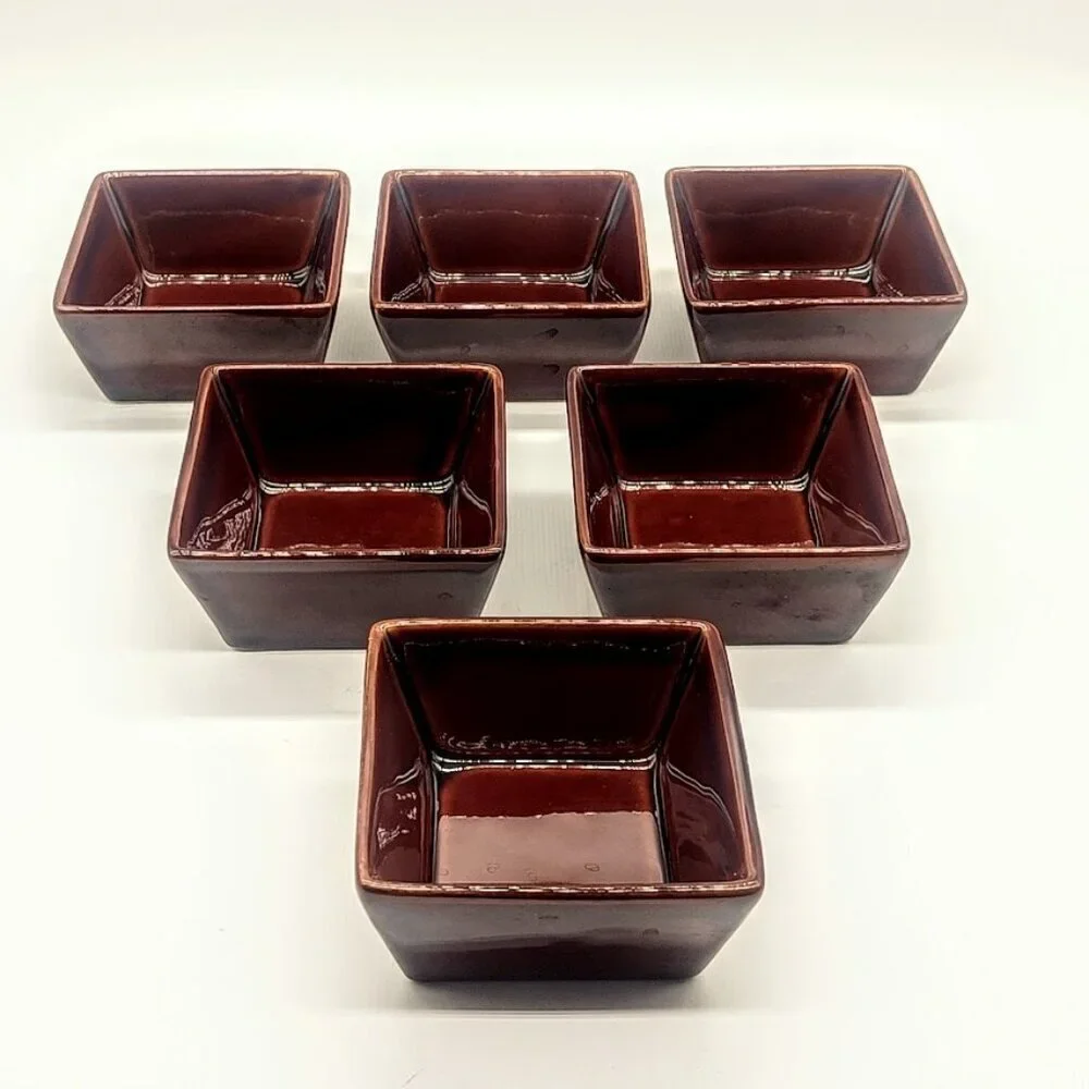 Crate & Barrel Brown Glazed Ceramic Stackable Square Dishes