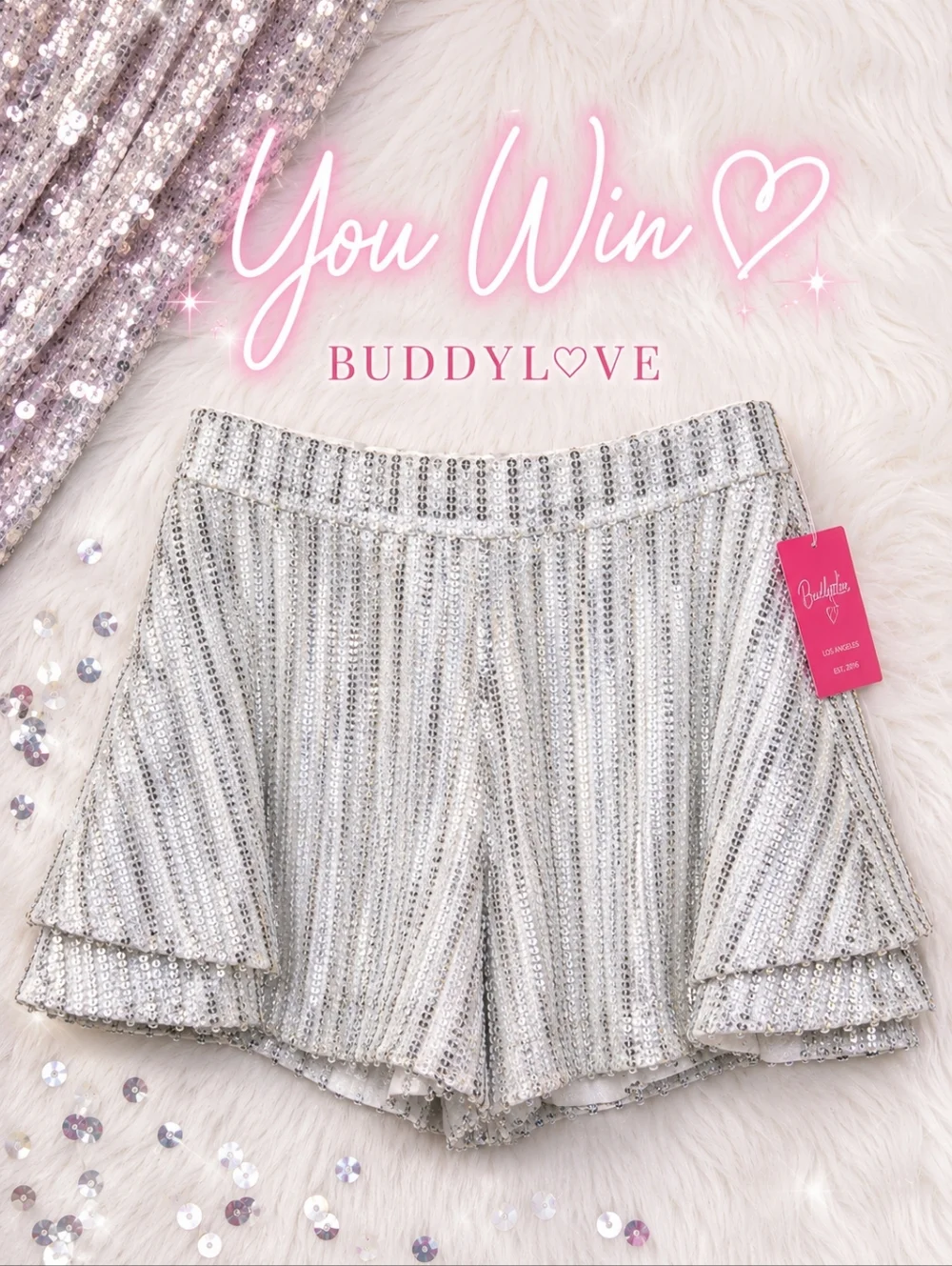 Buddy Love White Sequin High Rise Shorts NWT Glam Festival Party M