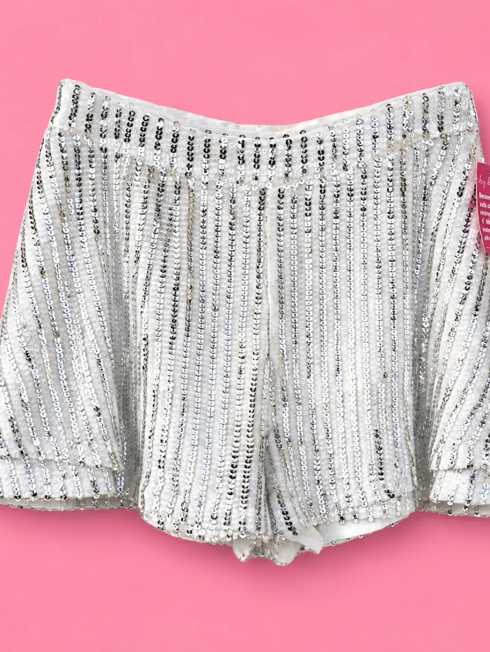 Buddy Love White Sequin High Rise Shorts NWT Glam Festival Party M