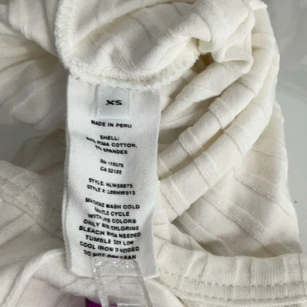 Helmut Lang Ivory Ribbed Uneven Hem Pima Cotton Blend Short Sleeve Knit Top XS