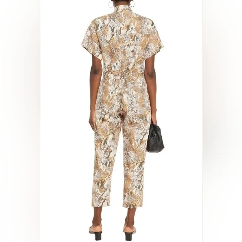 enza costa Cropped Snake-Print Cotton Jumpsuit Animal Print sz 3/ L