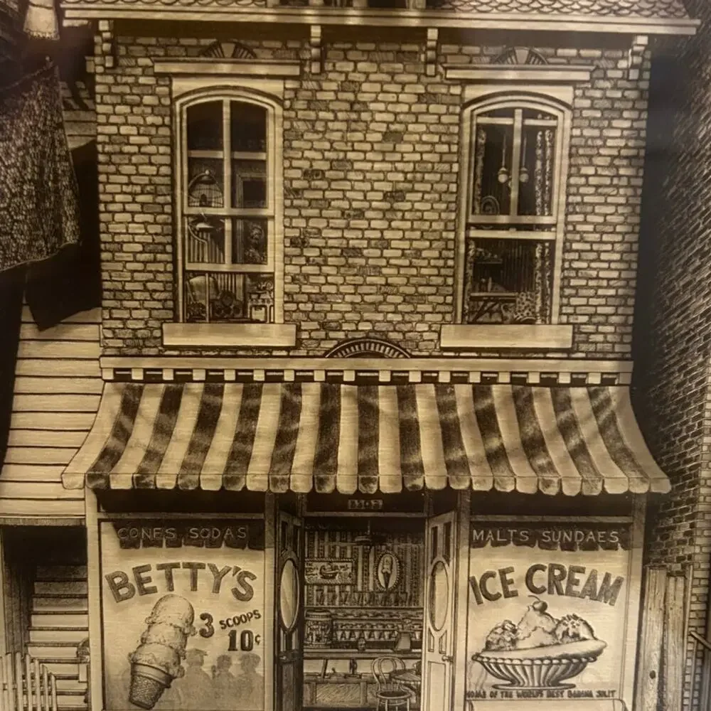 Vintage 1970's retro quaint old fashion ice cream shop print