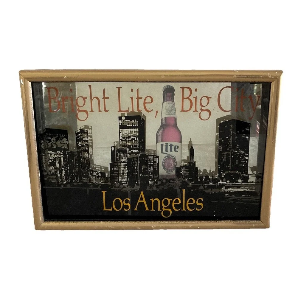 Miller Lite Sign Bright Lite Big City Los Angeles Skyline 3D Bar Pub Vtg*flaws