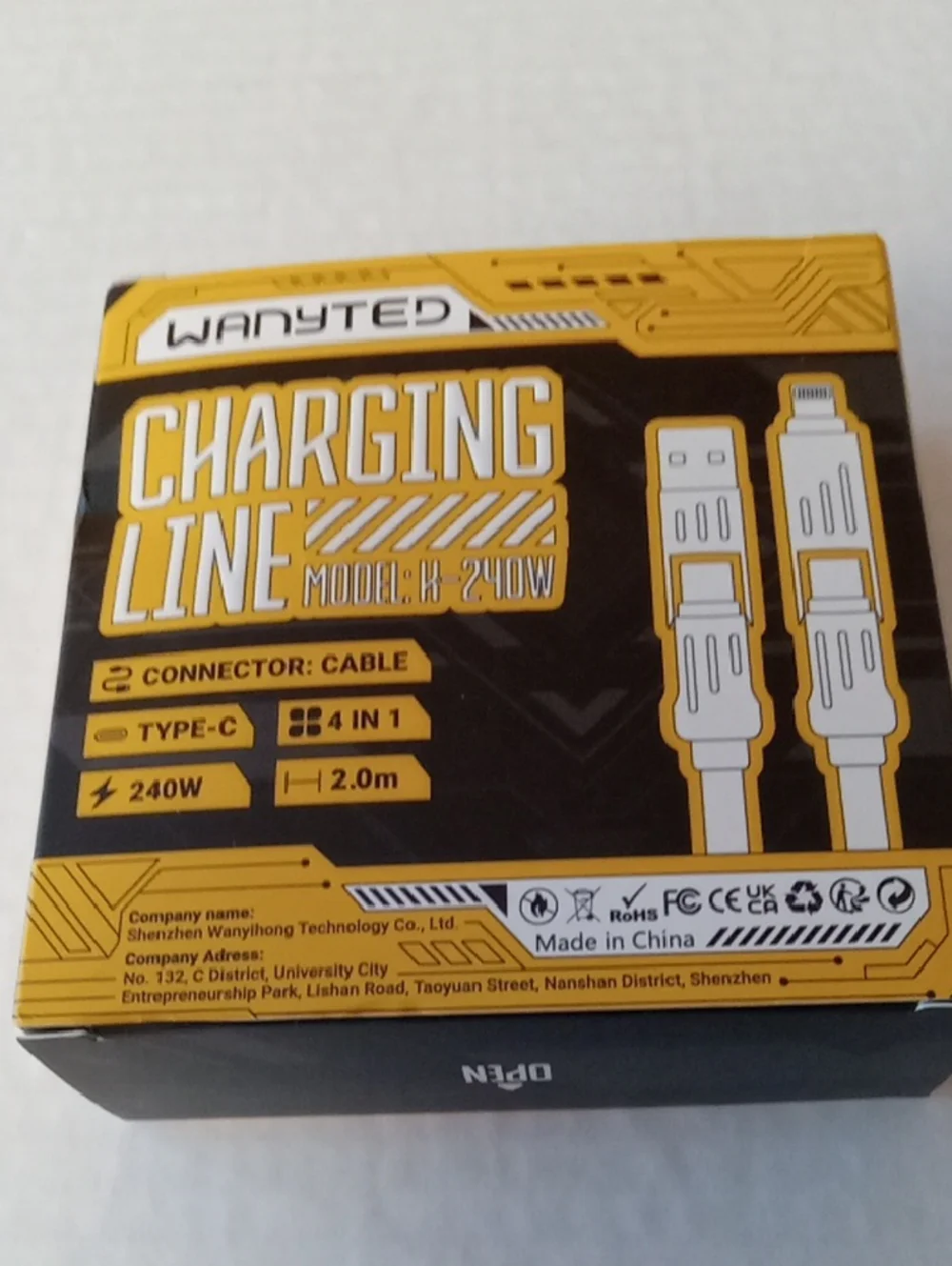 NIB Wanyted Charging Line Type-C Cable in Black