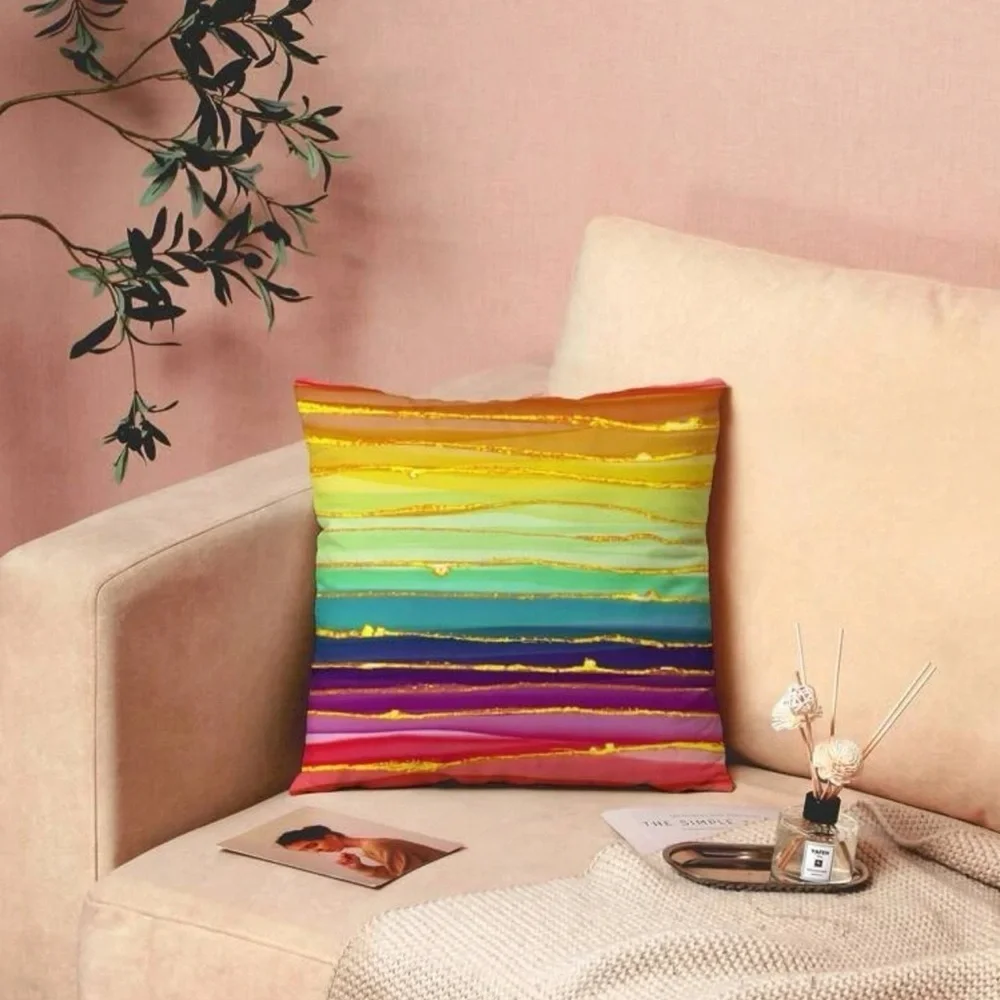 Rainbow Stripe Pattern Pillow Case Cover Decorative Toss Pillow