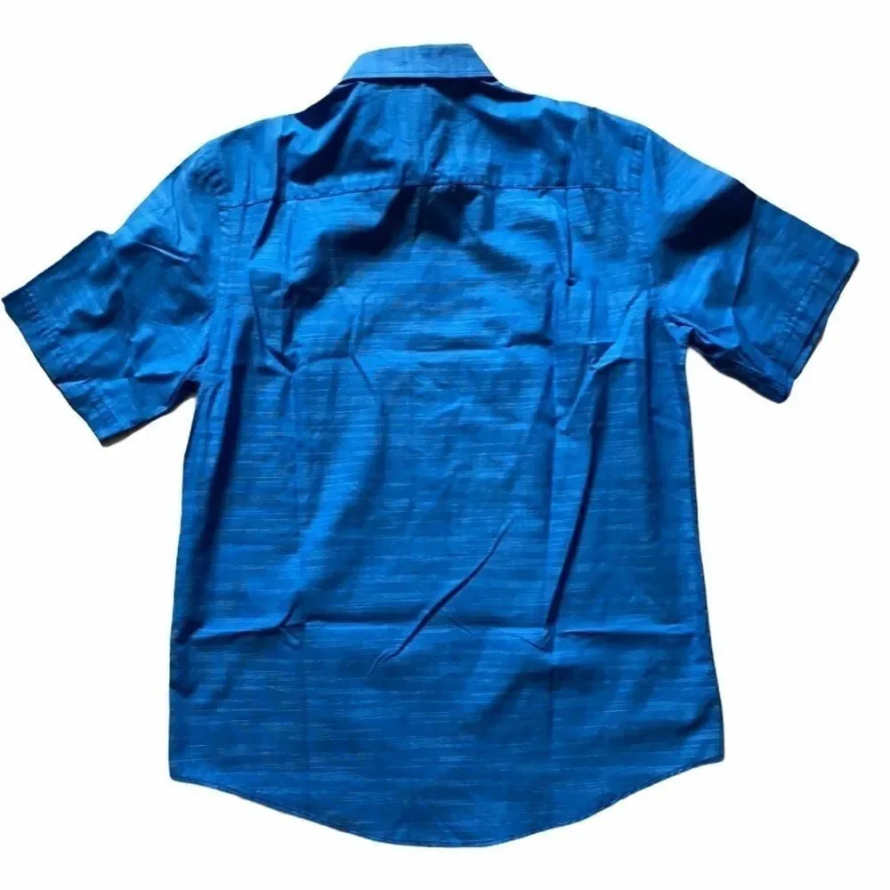 NWOT Alfani Regular Fit Blue Short Sleeve Button Down M Shirt Casual