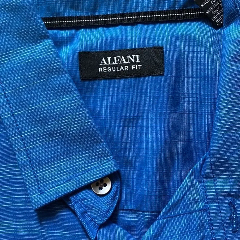 NWOT Alfani Regular Fit Blue Short Sleeve Button Down M Shirt Casual