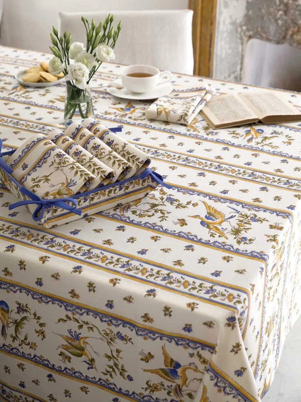French Moustiers Provence Tablecloth Birds Floral Provencal Cotton Table Cover