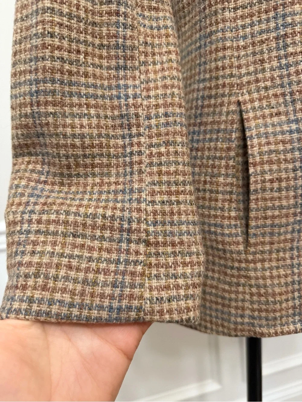 Vintage Equations 100% Pure Wool Blazer Jacket Sz 6 Brown Blue Plaid Check READ