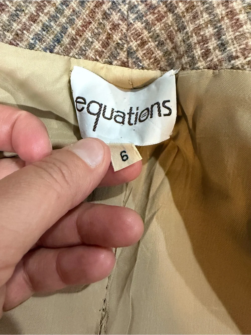Vintage Equations 100% Pure Wool Blazer Jacket Sz 6 Brown Blue Plaid Check READ