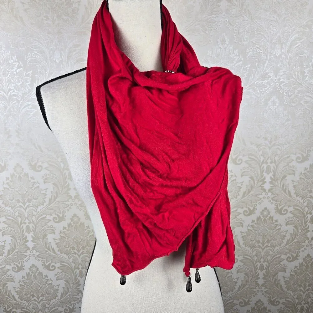 Red Infiniti Style Versatile Scarf Silver & Black Toned Jewelry Embellishments