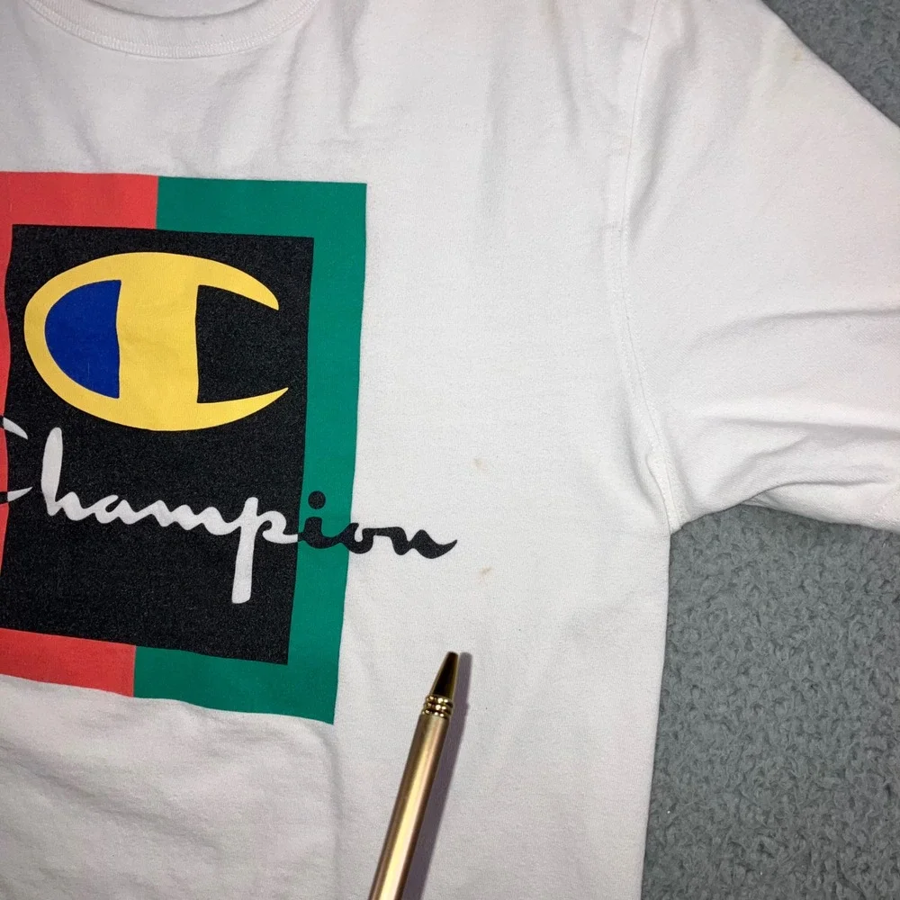 Vintage Champion Graphic T Shirt Men L Colorblock Logo 90s‎ Retro Y2K Streetwear