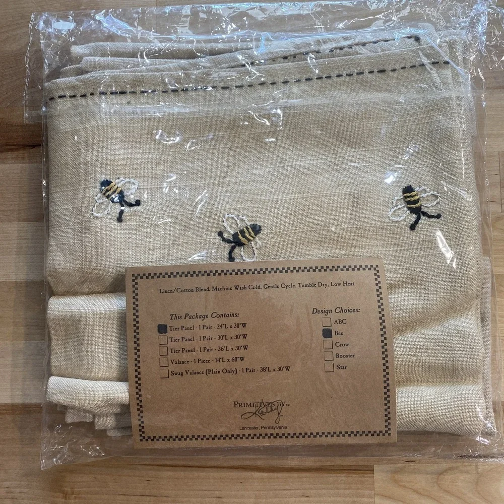 Primitives by Kathy BEE Embroidered Tier Panel Curtains 24