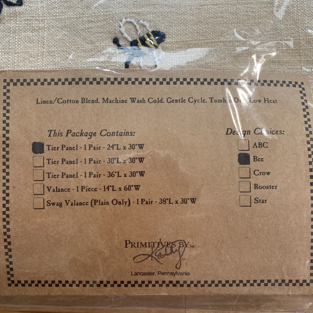 Primitives by Kathy BEE Embroidered Tier Panel Curtains 24