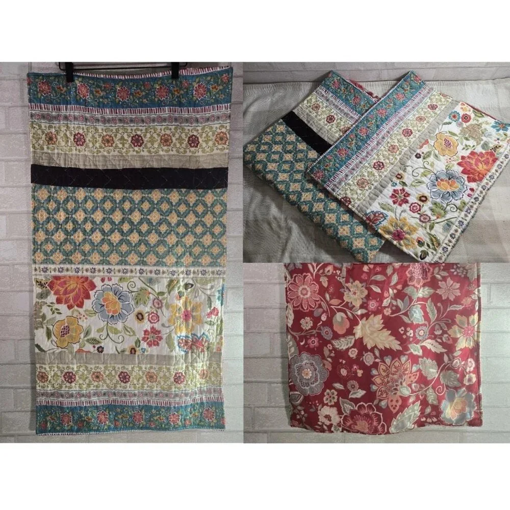 Set of 2 King Size Pillowcases Covers Colorful Quilted Floral Bohemian