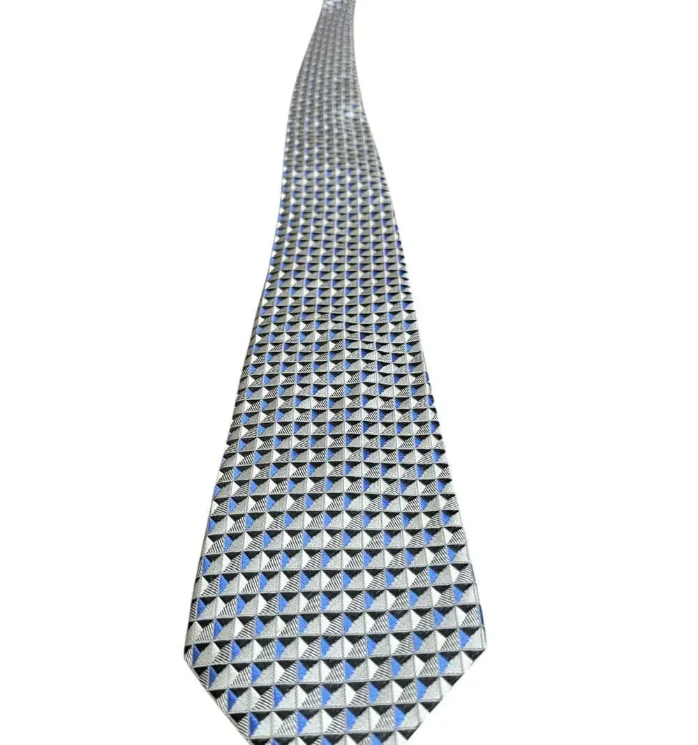 Van Heusen 100% Silk Geometric Triangle Tie Gray Black Blue Men’s Necktie
