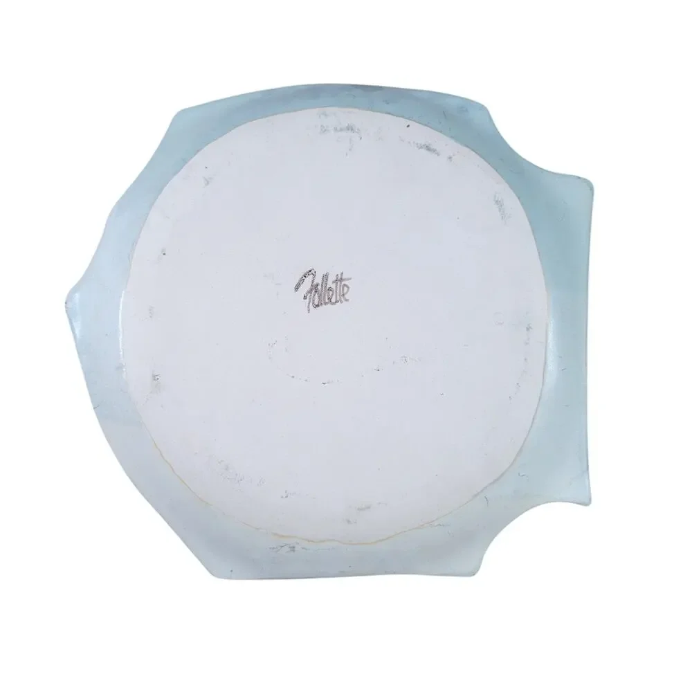Vintage Studio Pottery Fish Platter Chip Dip Bowl Blue Signed Ceramic Follette