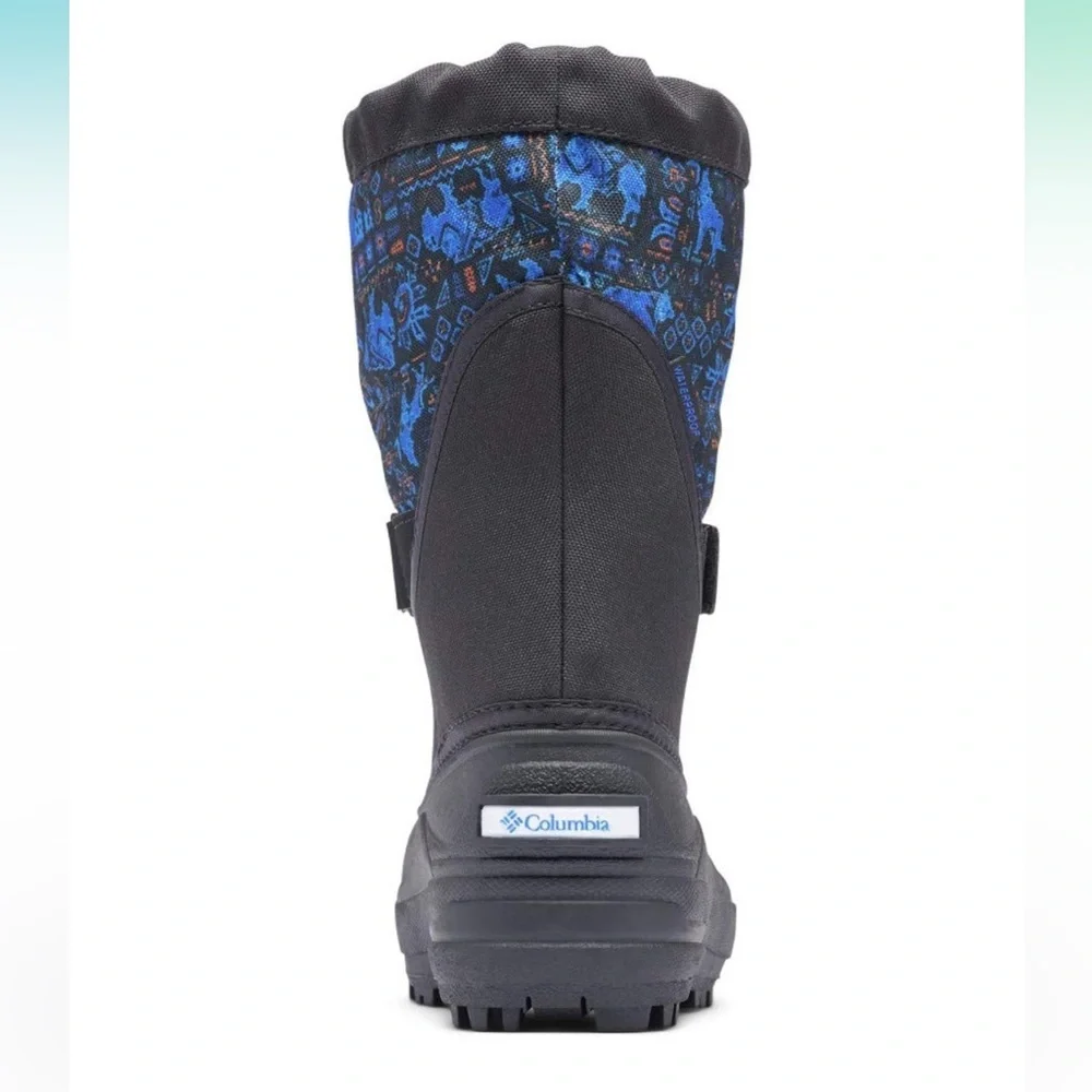 nwt Columbia Youth Powderbug Plus II Print Boot in Blue Black Size 6 & 7 Toddler