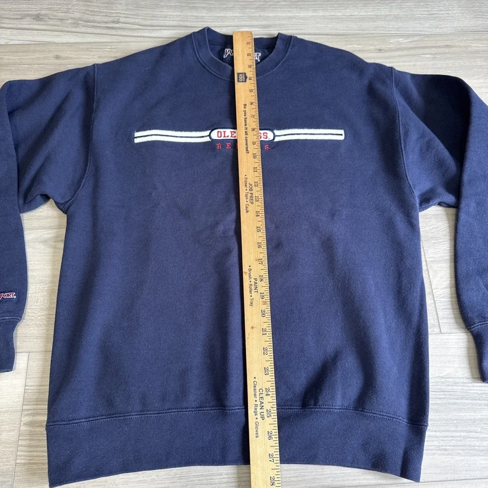 Vintage JanSport Ole Miss Rebels Crewneck Sweatshirt Navy Blue Mens Sz Medium