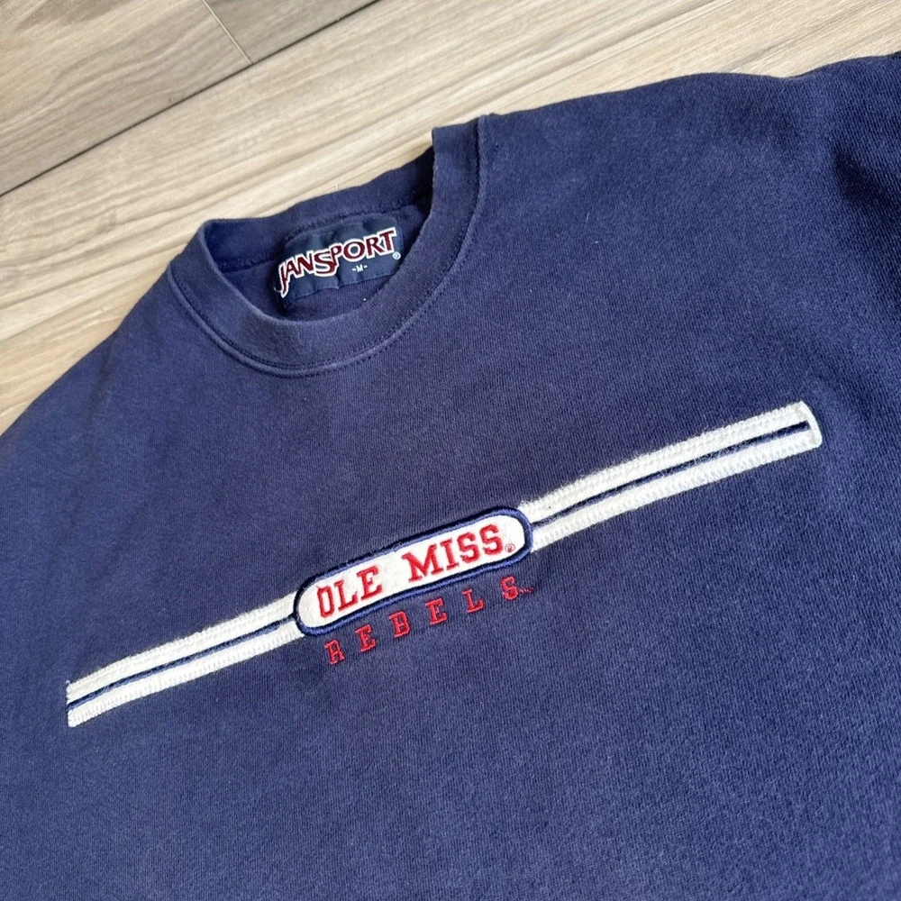 Vintage JanSport Ole Miss Rebels Crewneck Sweatshirt Navy Blue Mens Sz Medium