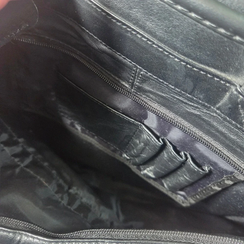 USL Black Leather Briefcase Laptop Multi-Pocket Mess. Shoulder Bag 030918741344