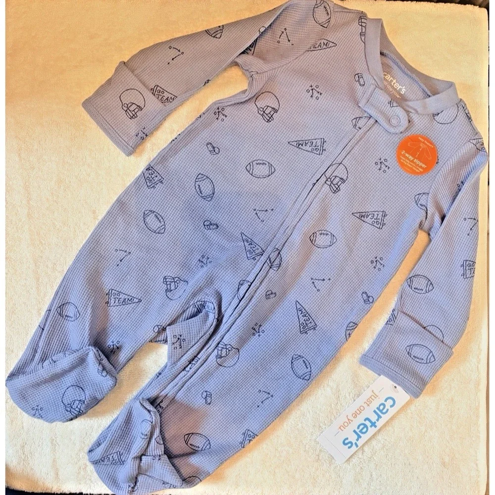 Carter's Just One You Waffle-knit Football Sleeper in Blue - 3M