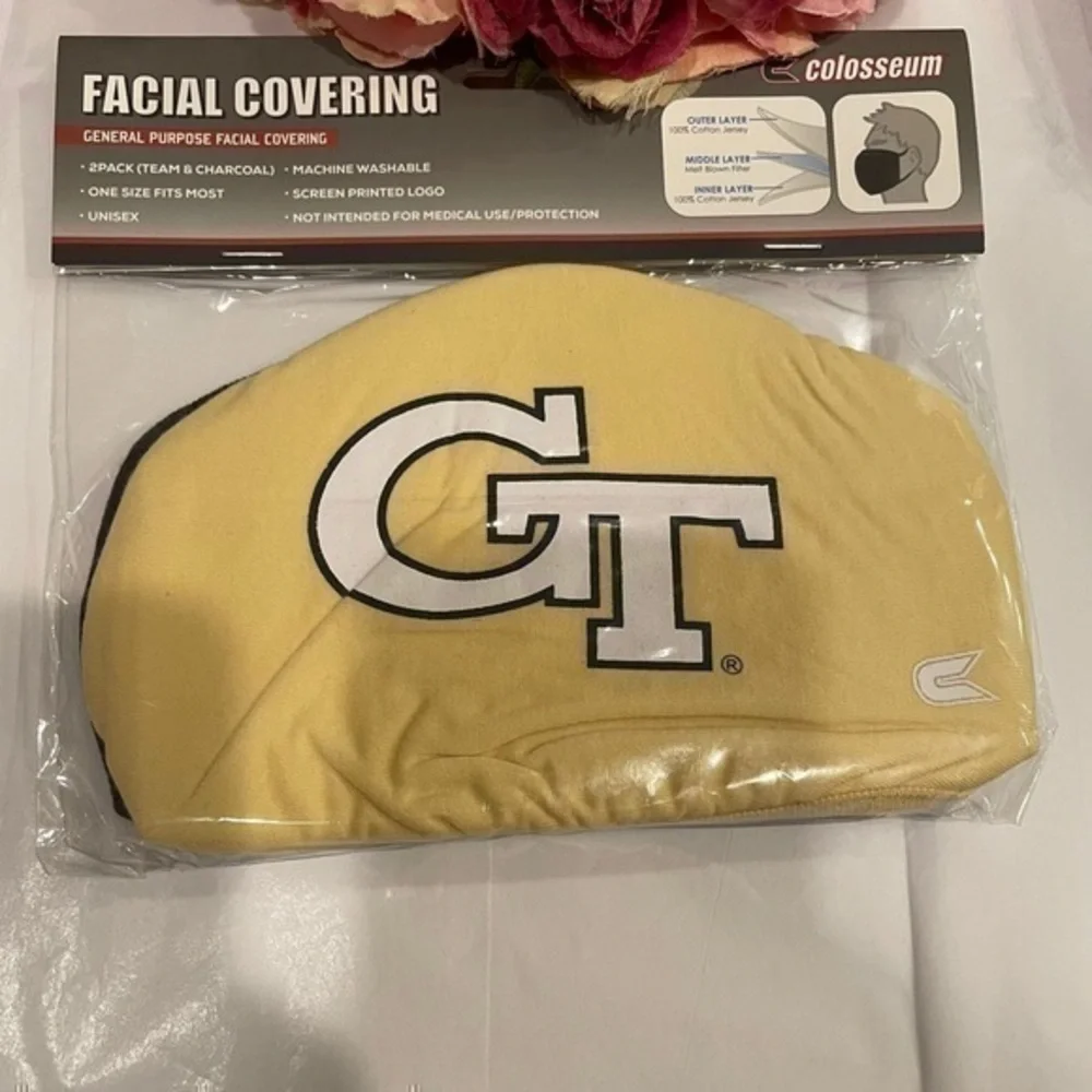 2 Pack Adult Colosseum Georgia Tech Yellow Jackets Logo Face Masks Covering