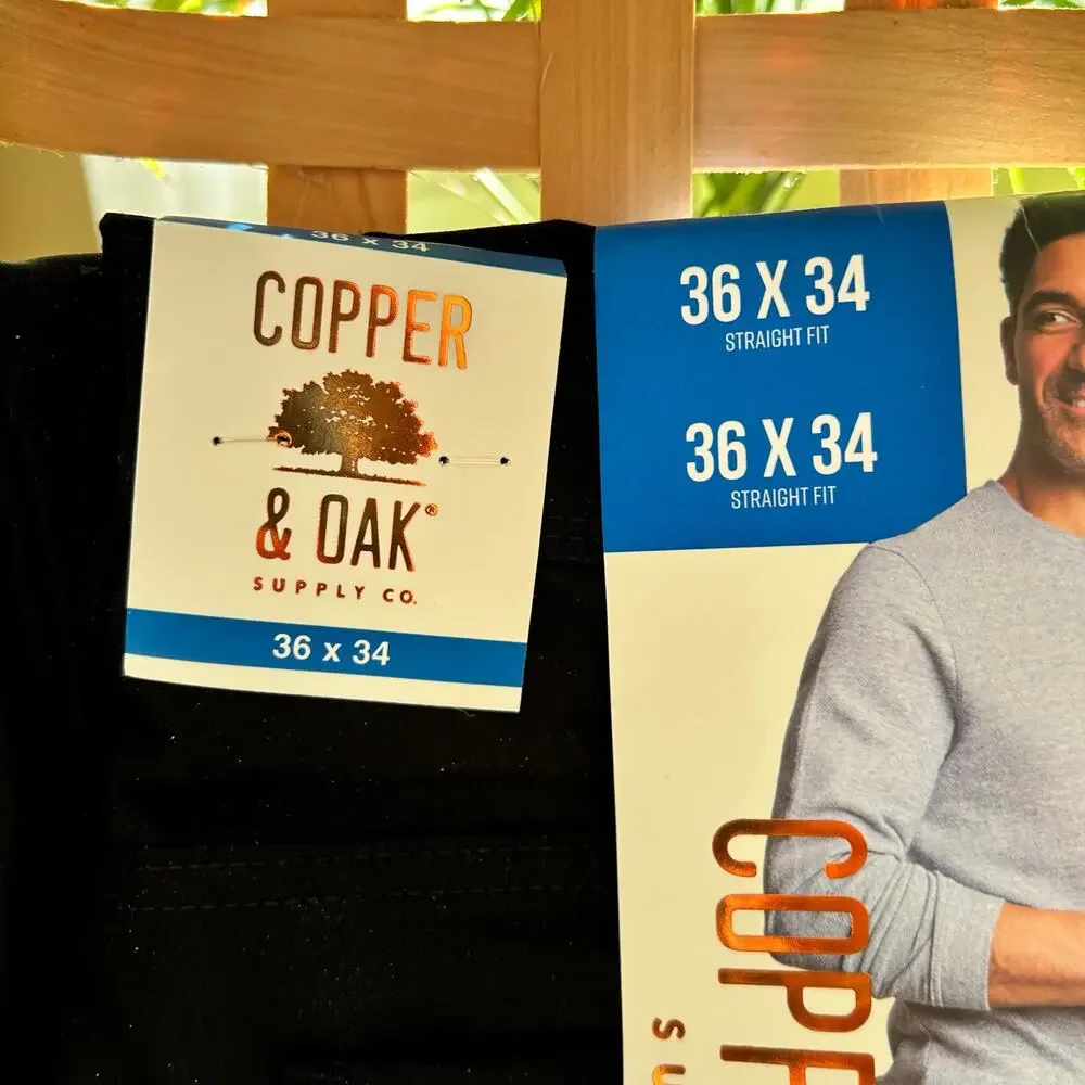 NWT Copper & Oak Men's Tech Utility Pants Straight Fit Black 36 X 34