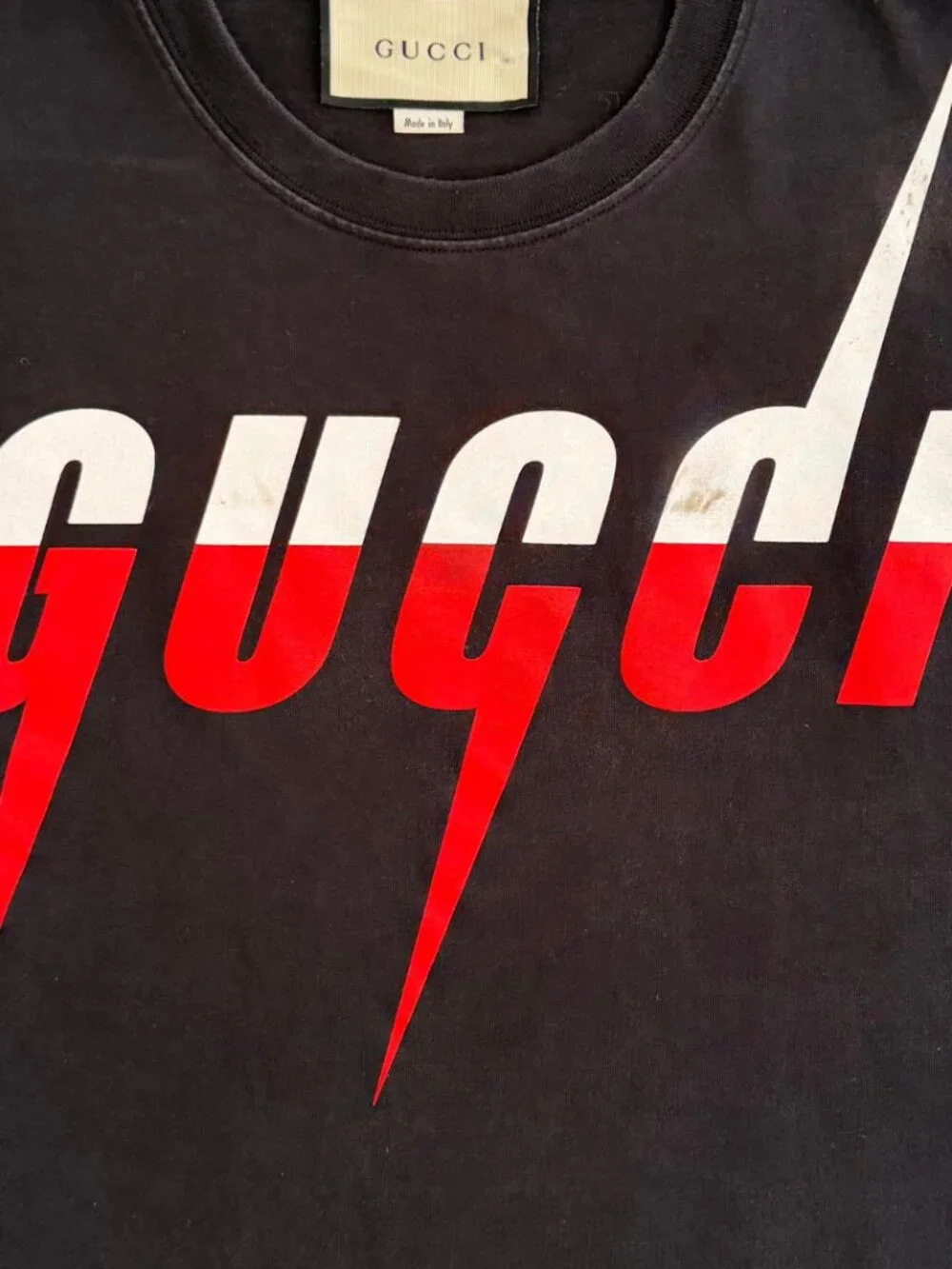 Gucci Black Cotton Blade Logo Print T-Shirt