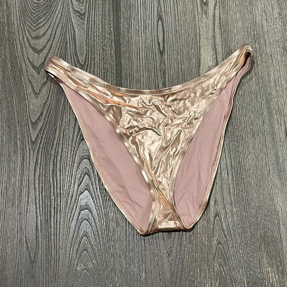 NWT Skims Metallic Dippy Swim Bikini Bottom Mid-Waist Swimwear Champagne Size 4X
