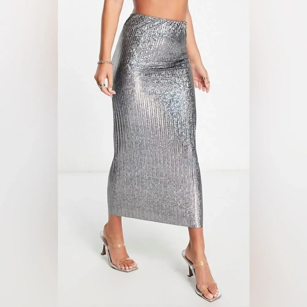 Topshop iridescent pleated midi skirt US size 2