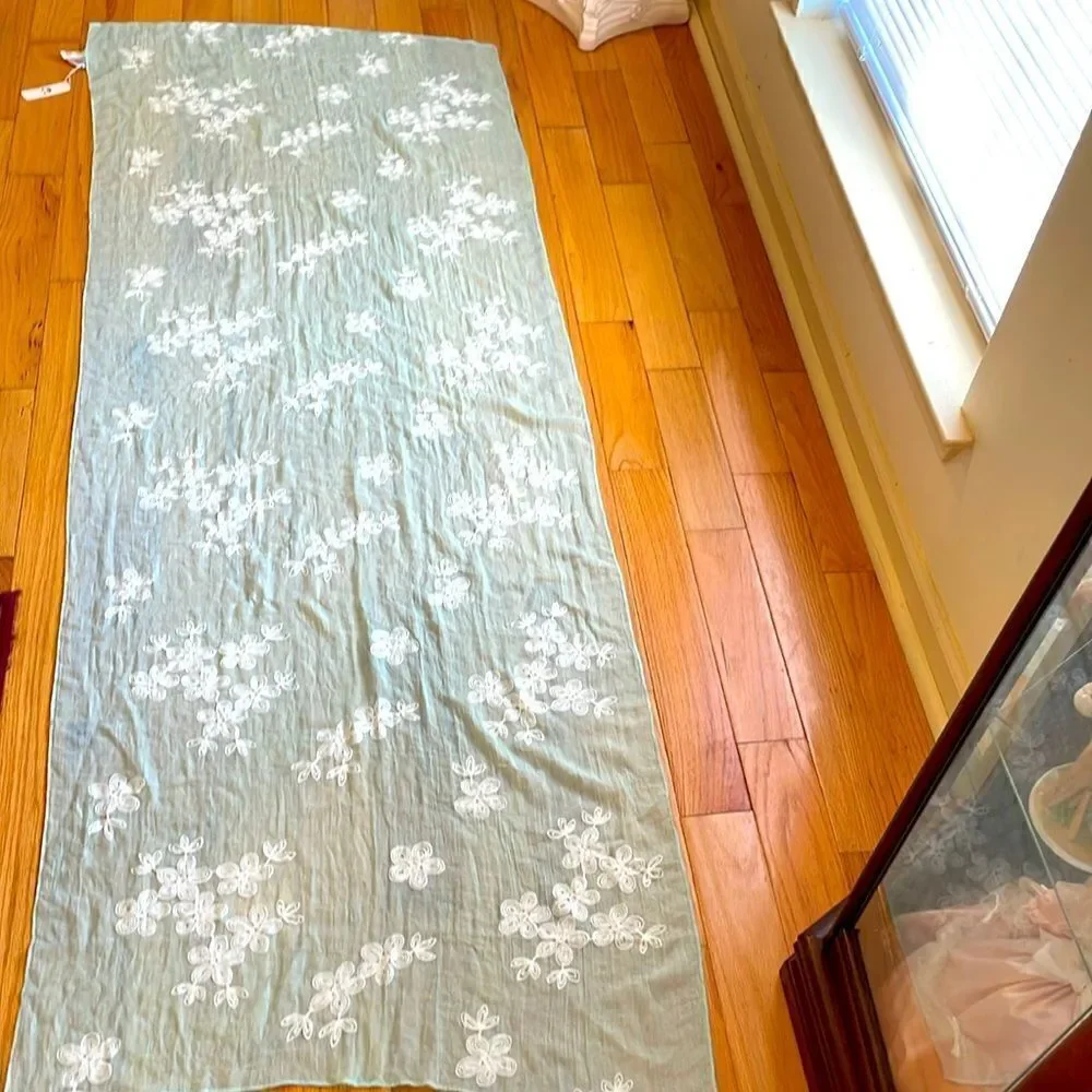 NWT Scarf mint seafoam color white embroidery