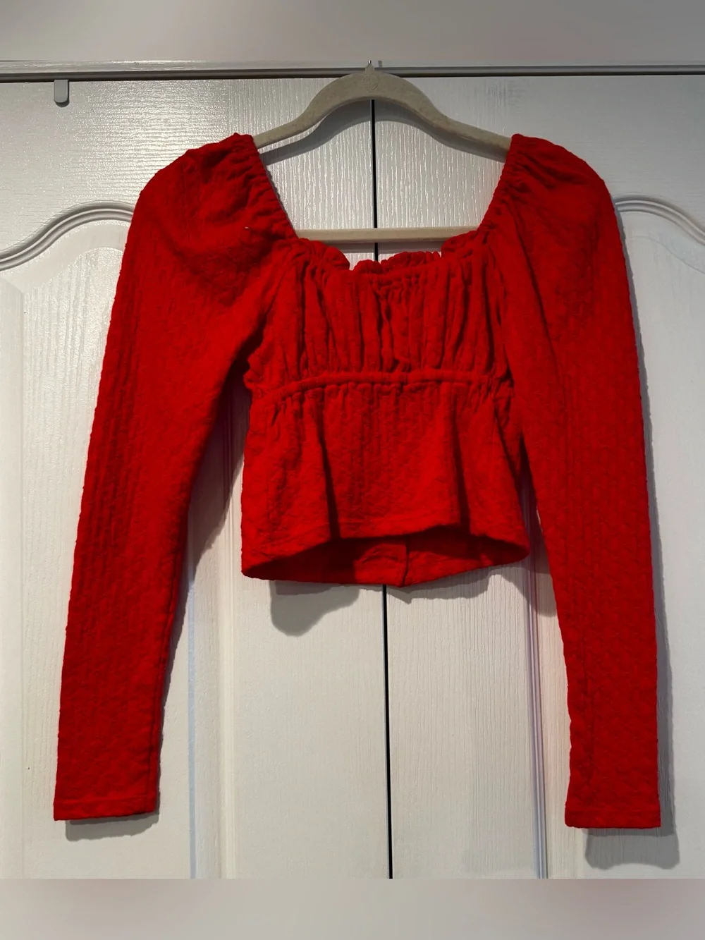 Free People Red Long-Sleeve Cropped Button Front Top - Size XS