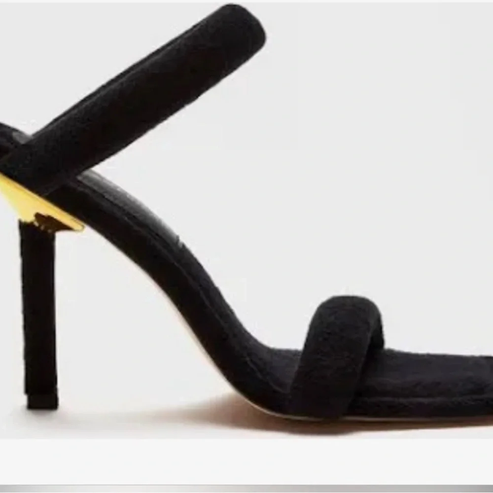 Good American Black Terry Cloth Strappy Stiletto Sandals