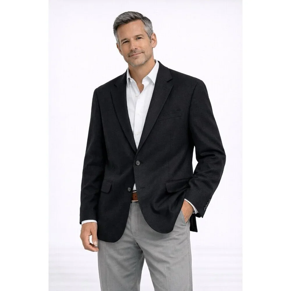 JOSEPH ABBOUD jacket blazer sport coat black LARGE linen cotton business casual