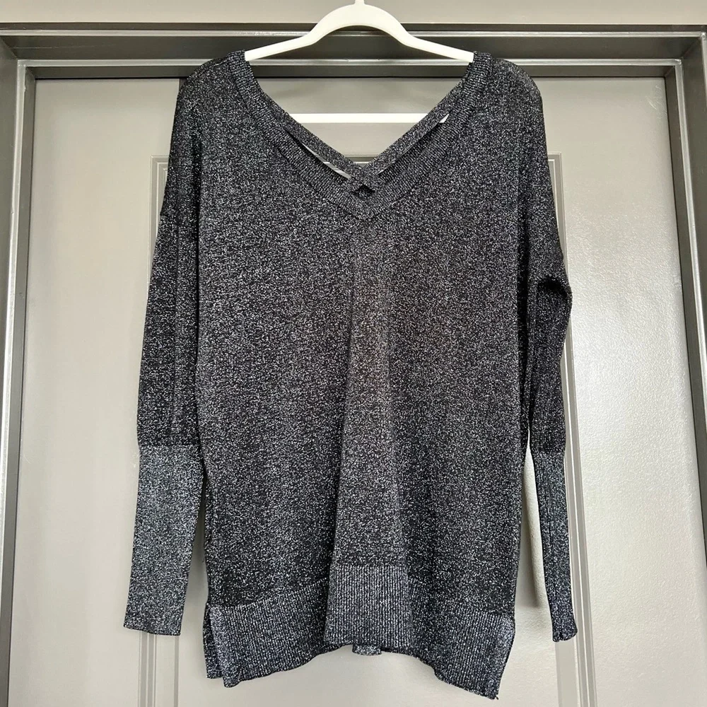 EUC Topshop Cross Back Longline Metallic Sweater Size 8