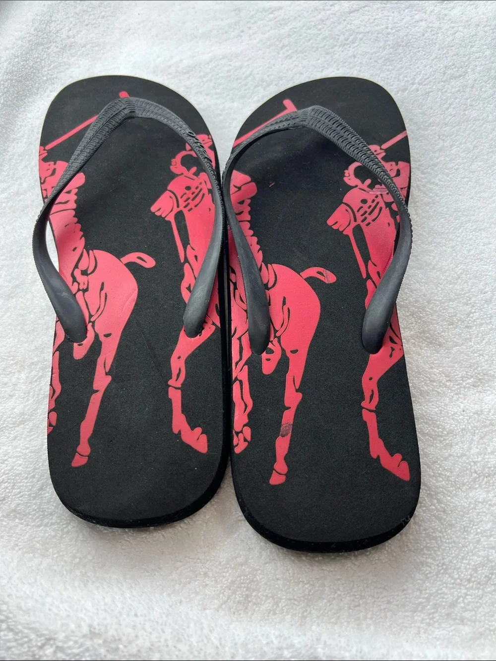 POLO RALPH LAUREN 13D Big Pony Flip Flops Black/Red Unisex Thong Sandals
