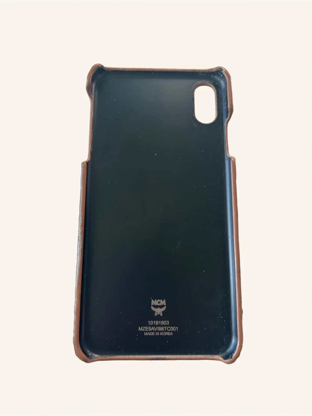 MCM Metallic Rose Gold Logo iPhone XMax Case with Black Motif Authentic