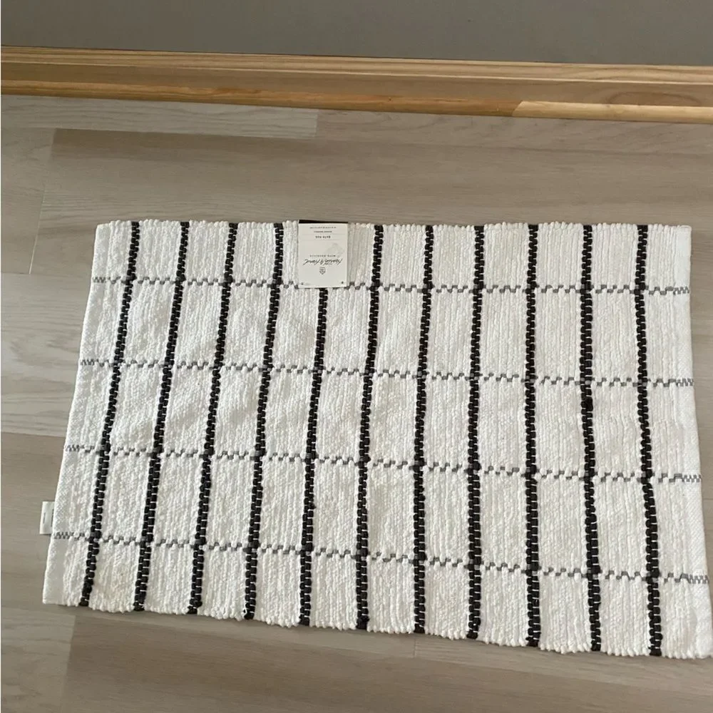 Hearth & Hand Woven 20x32” Grey and White Striped Bath Mat