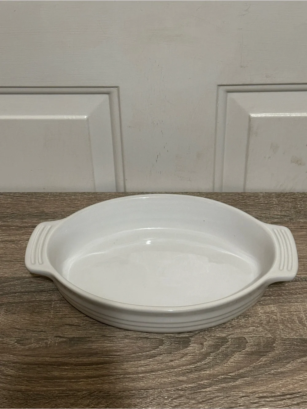 Le Creuset White Oval Au Gratin Casserole Baking Dish w/Handles, #18-11 NEW