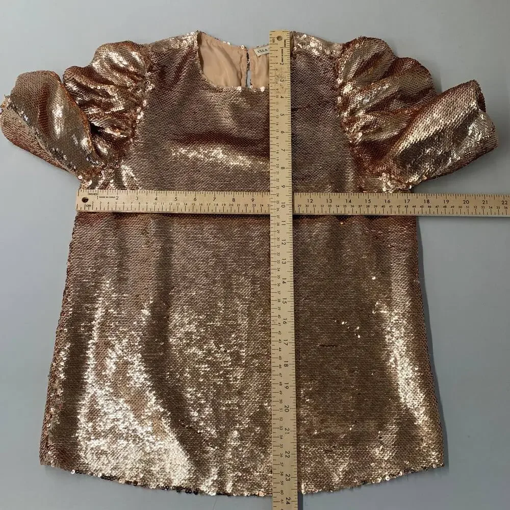 Ulla Johnson Rae Sequin Blouse Size 2 Rose Gold Puff Sleeve Party Top Metallic