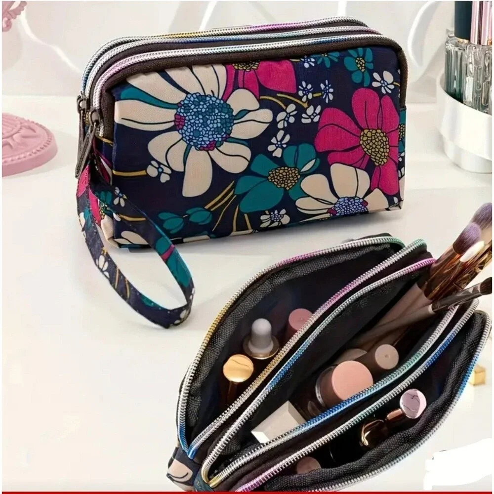 Flower wristlet‎ wallet Zip Makeup bag