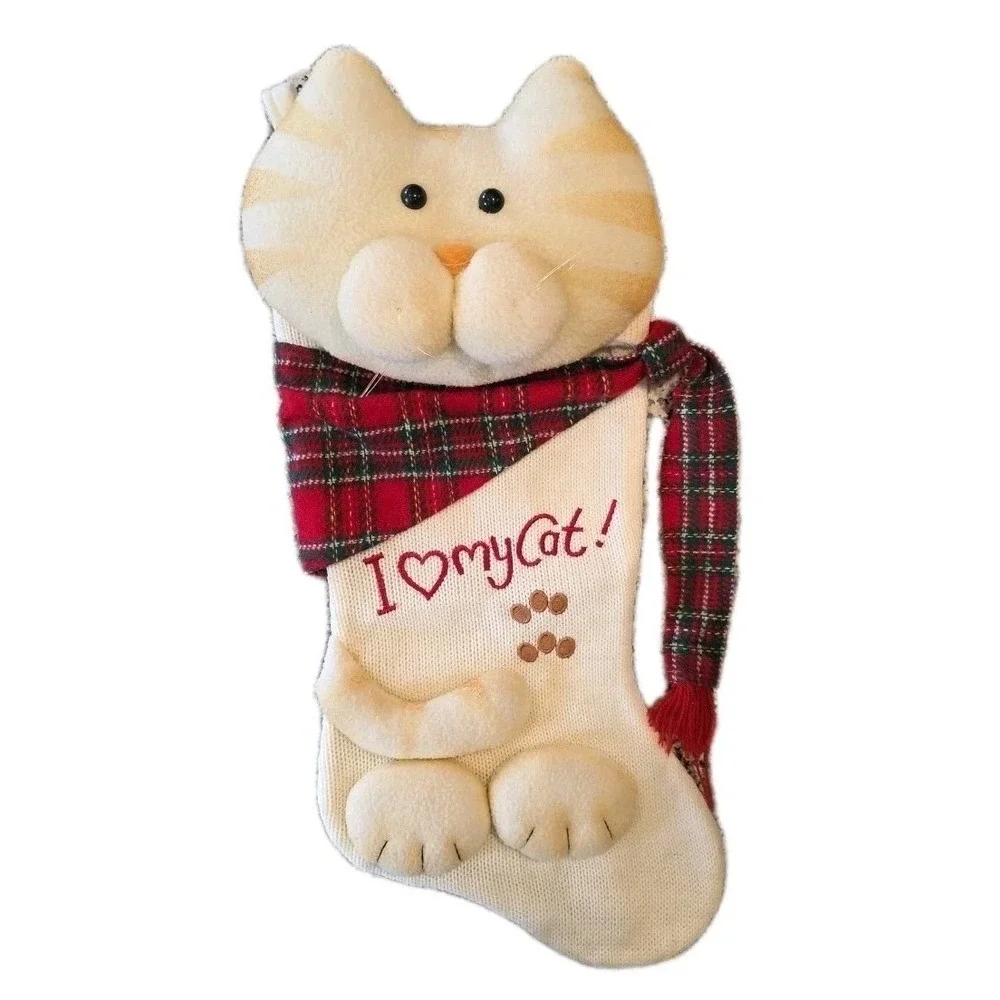 I Love My Cat Christmas Stocking 3D Holiday Plush‎ Stuffed Kitty Paws