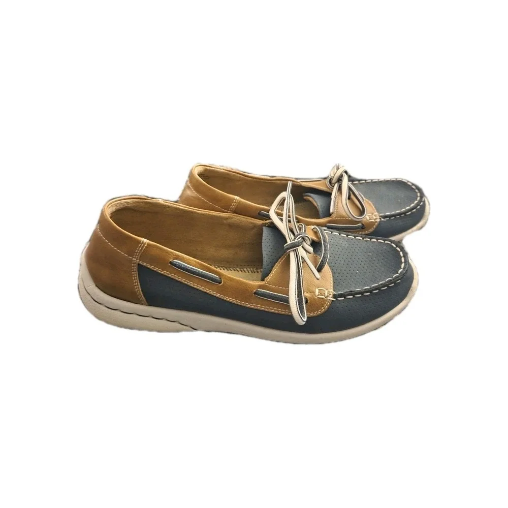 Men's Size 8 Blue Brown Boat Shoes Casual Moc Toe Comfort Loafers Unbranded