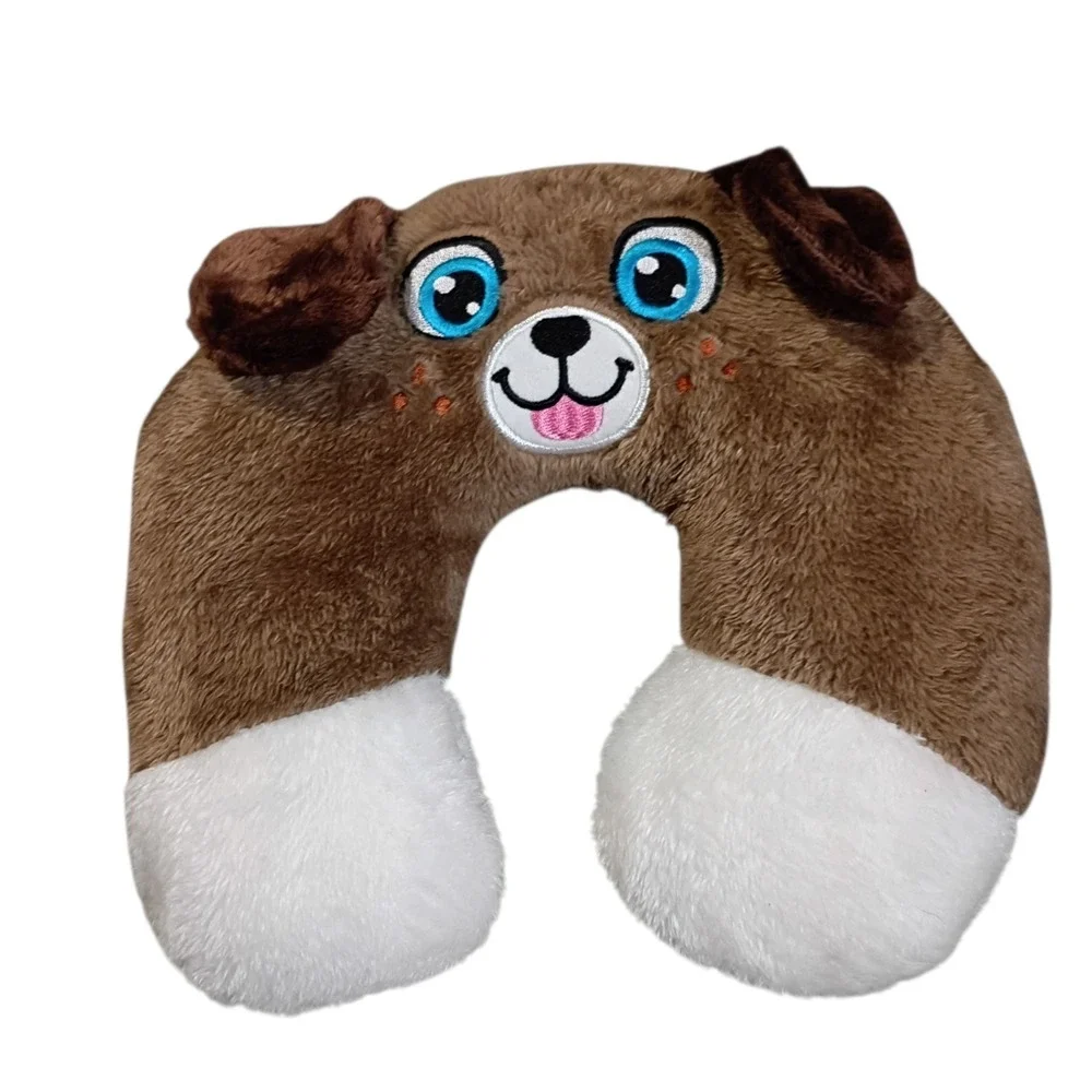 EUC Cute Brown & White Dog Traveling‎ Car Airplane Neck Support Soft Kids Pillow