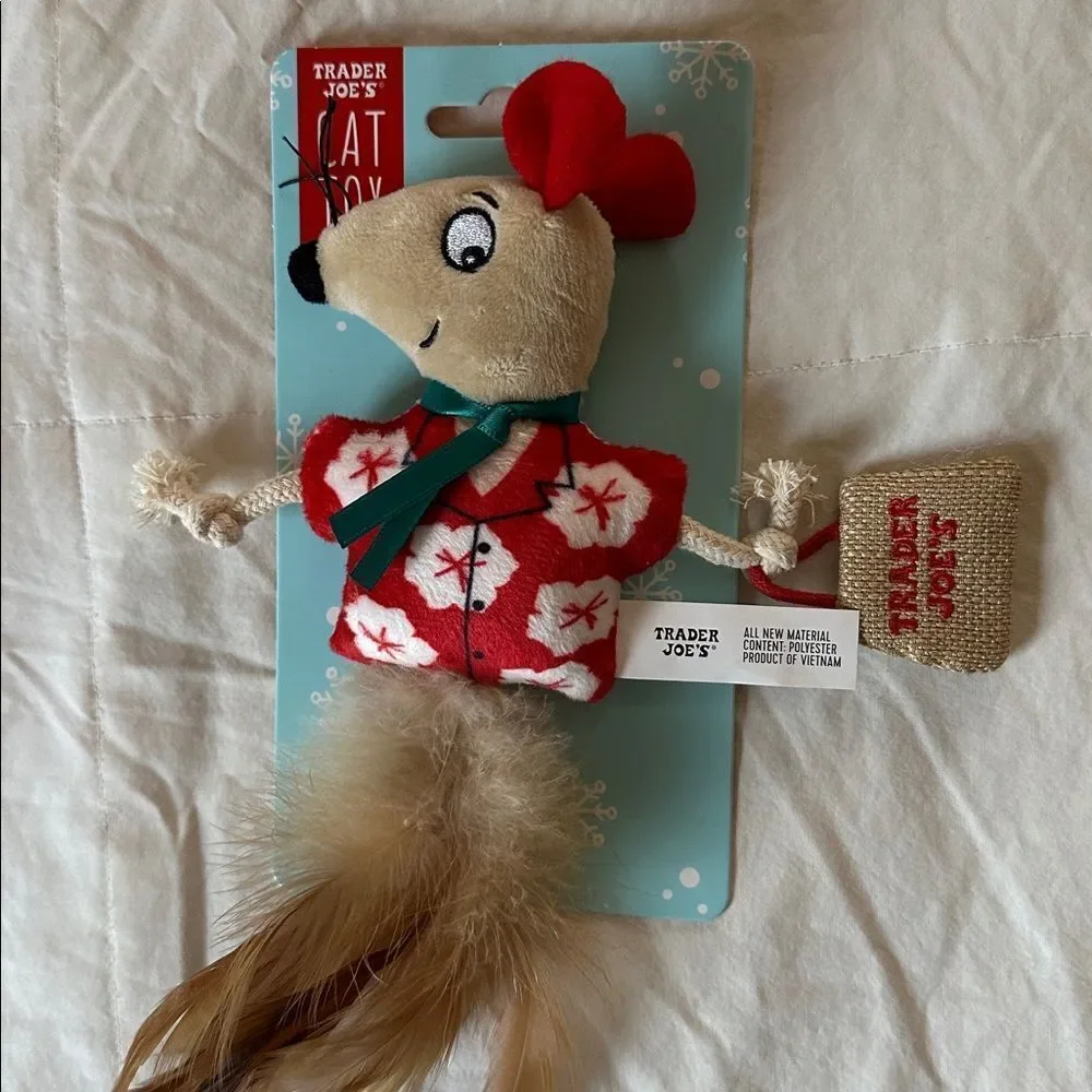 Trader Joe's Cat Toy with Red and Brown Mouse Design Holiday Festive
