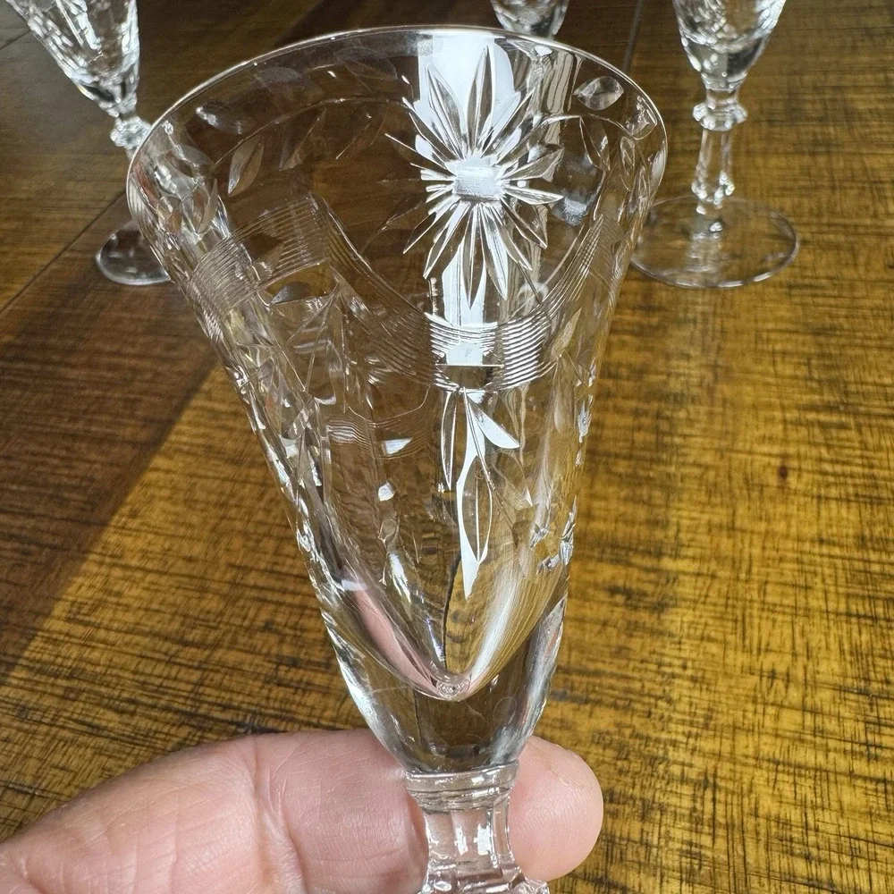 Antique American Brilliant Cut Starburst Crystal Cordial Glasses MINT Set of 7