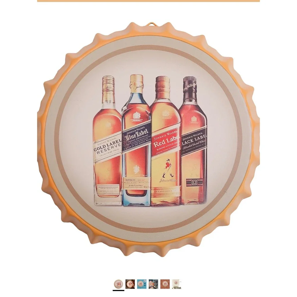 Johnnie Walker Scotch Whisky Metal Bottle Cap Wall Sign Bar Decor‎ 14 Inch NEW